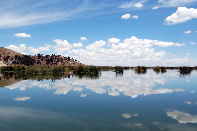 Boat ride out to the Uros Islands Boat ride out to the Uros Islands outside of Puno, Peru