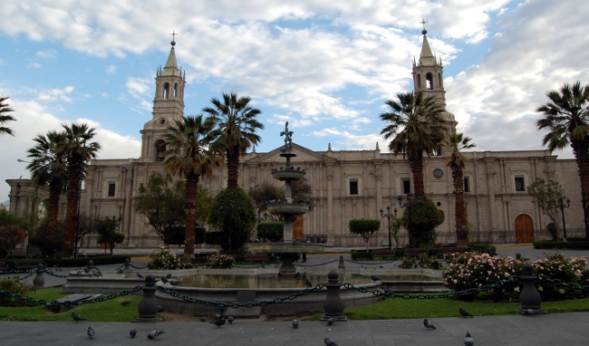 Cathedral Basilica behind Plaza de Armas